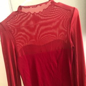 Red mesh blouse